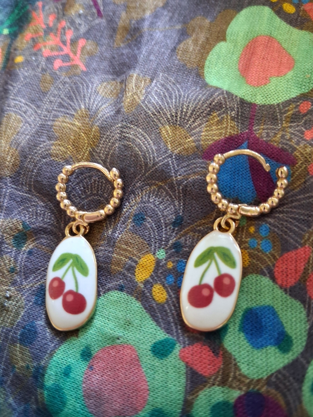 Source Unknown Gold Cherry Hoop Dangle Earrings